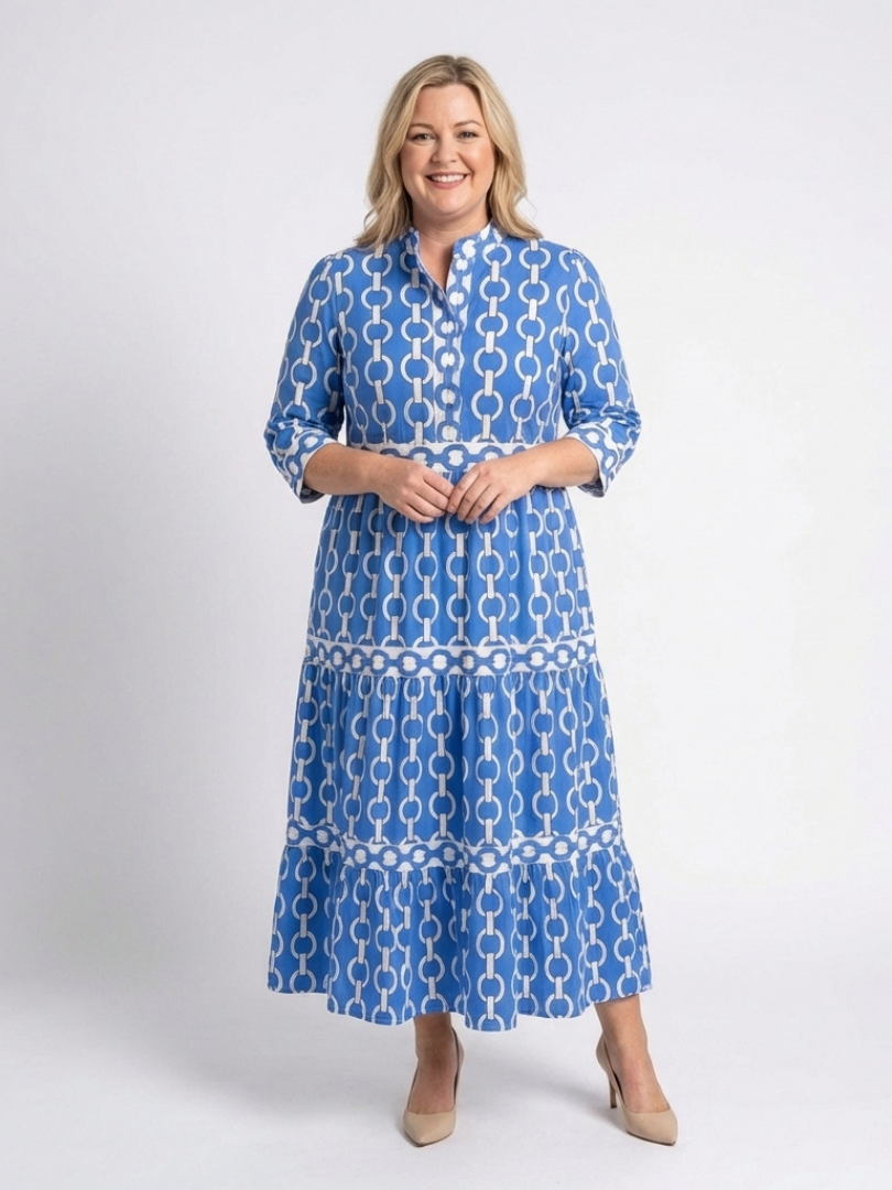 Alecia | Women’s Printed Summer Midi Dress With Waist Seam