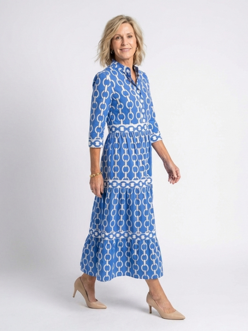 Alecia | Women’s Printed Summer Midi Dress With Waist Seam