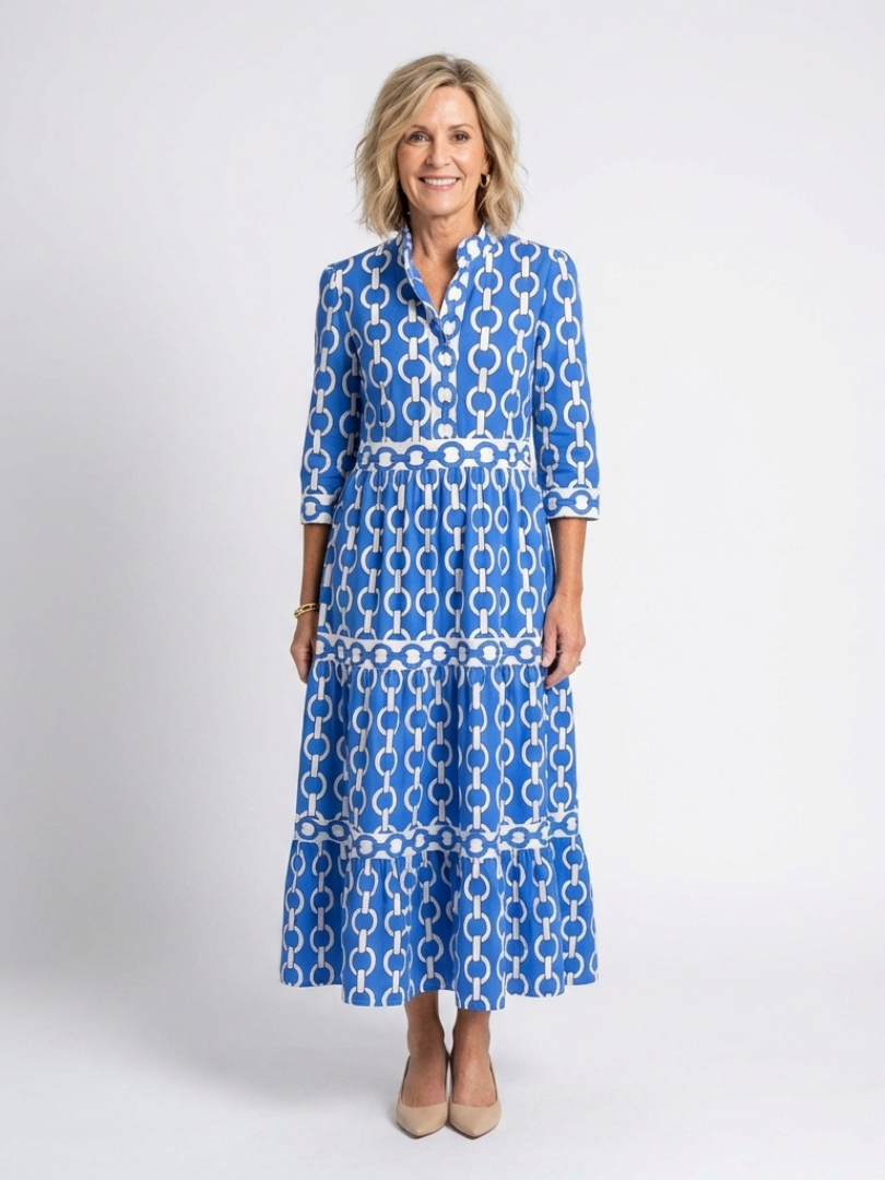 Alecia | Women’s Printed Summer Midi Dress With Waist Seam