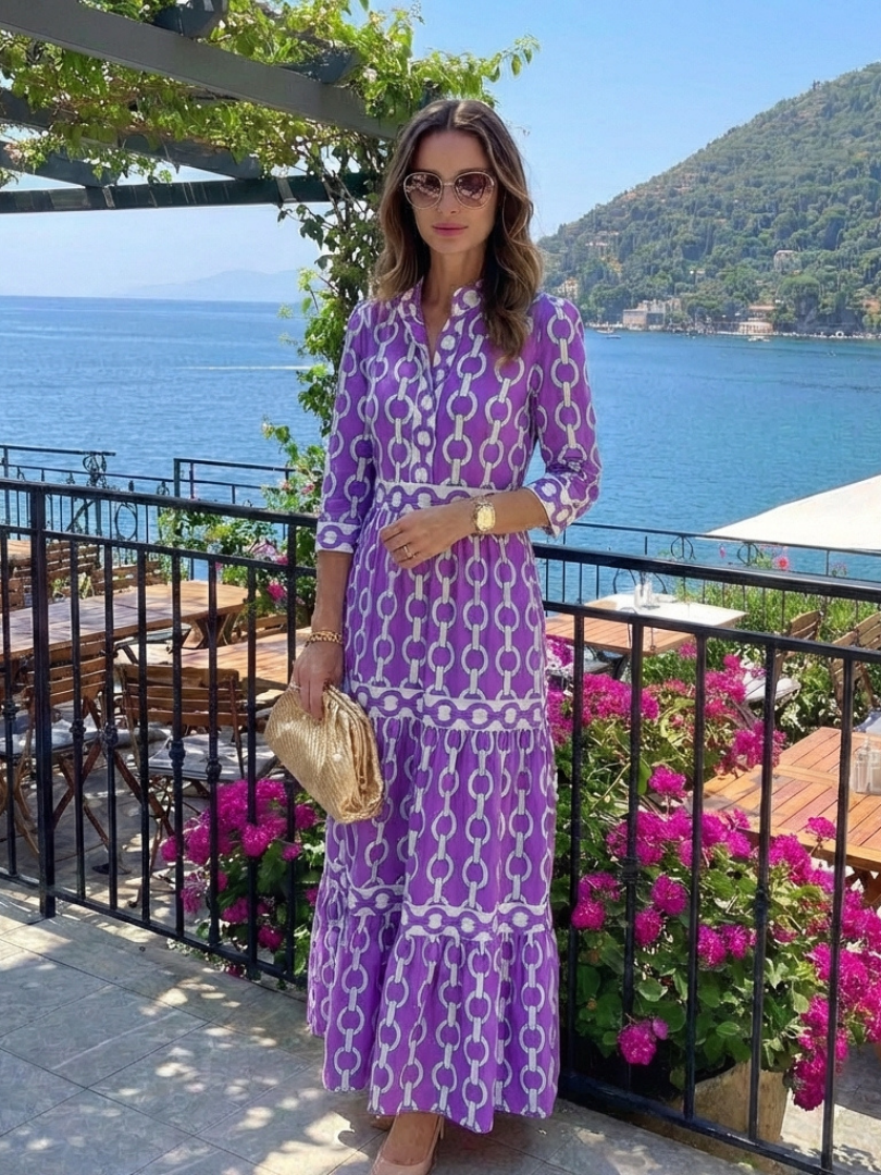 Alecia | Women’s Printed Summer Midi Dress With Waist Seam