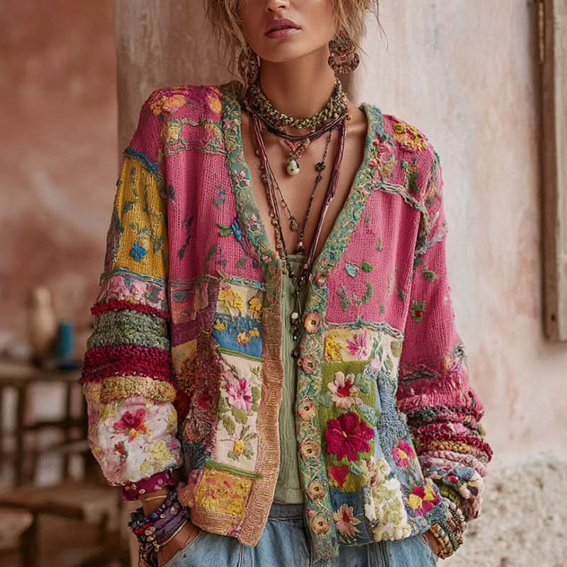 Aleen | Women’s Floral V Neck Knit Summer Cardigan