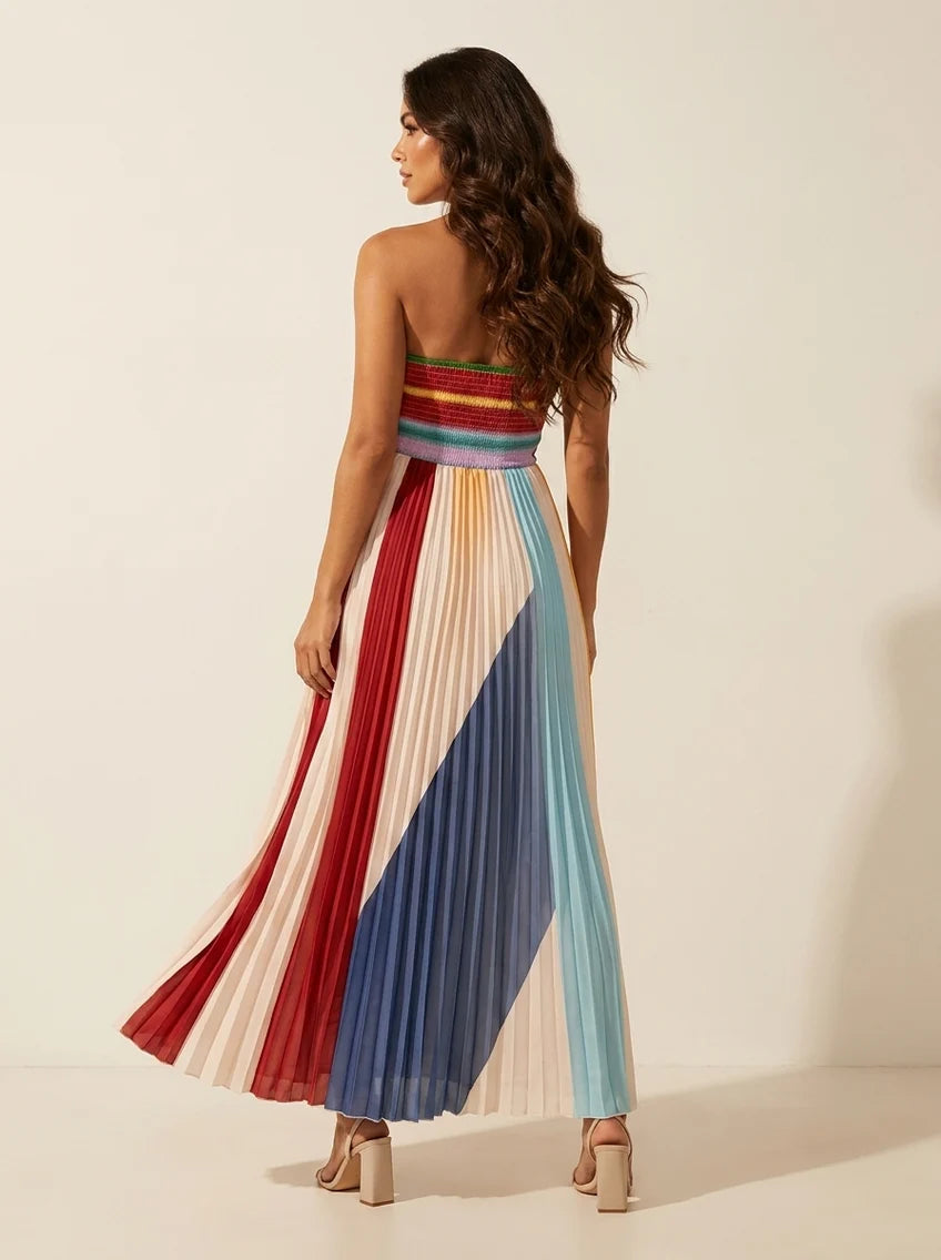 Aleira | Women’s Pleated Strapless Open Back Flowy Maxi Dress