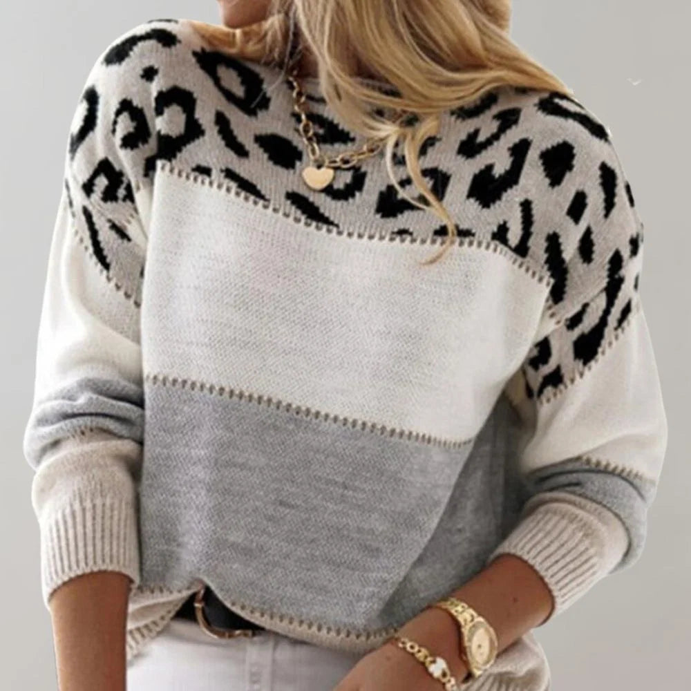 Aleli | Women’s Colorblock Crew Neck Long Sleeve Sweater