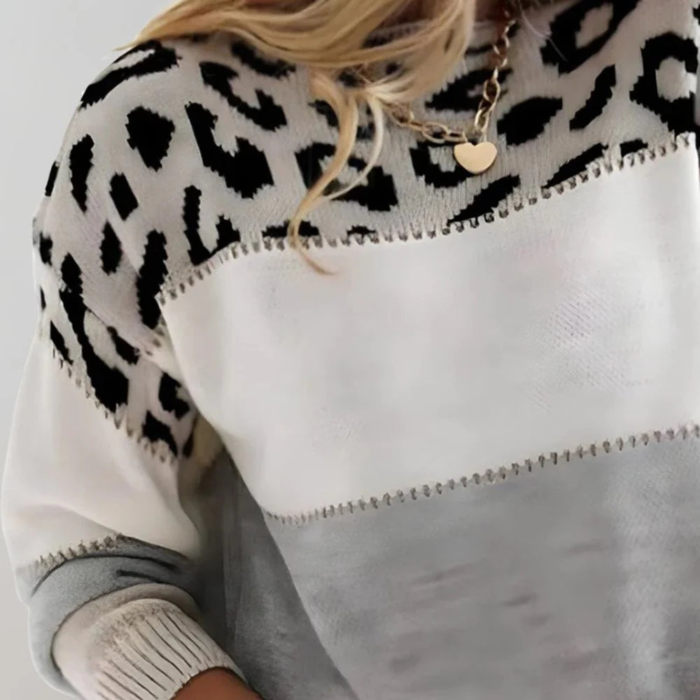 Aleli | Women’s Colorblock Crew Neck Long Sleeve Sweater