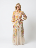 Alena | Women’s Long Sleeve Floral Maxi Dress With Waist Tie
