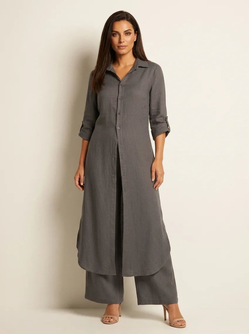 Alene | Women’s Collared Button Front Long Sleeve Two Piece Set