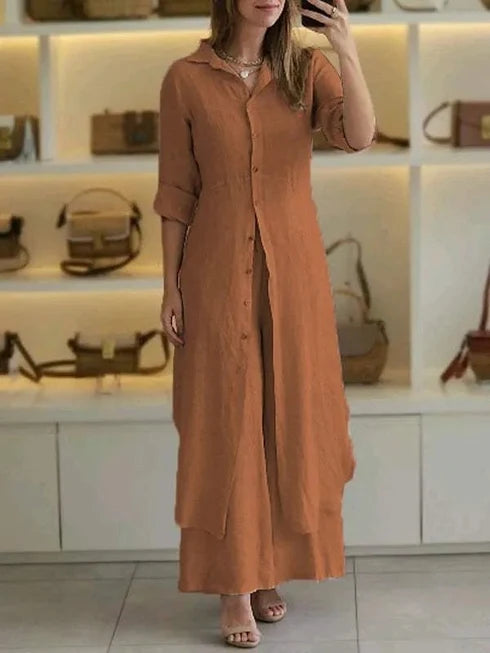 Alene | Women’s Collared Button Front Long Sleeve Two Piece Set