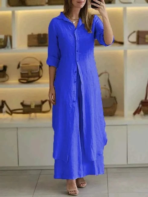 Alene | Women’s Collared Button Front Long Sleeve Two Piece Set