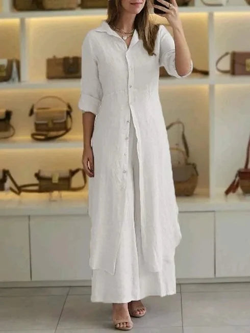 Alene | Women’s Collared Button Front Long Sleeve Two Piece Set