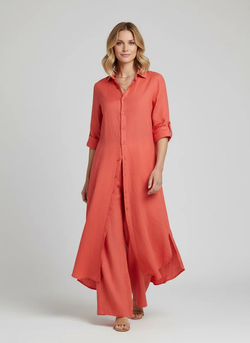 Alene | Women’s Collared Button Front Long Sleeve Two Piece Set