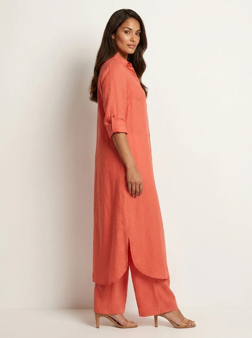 Alene | Women’s Collared Button Front Long Sleeve Two Piece Set