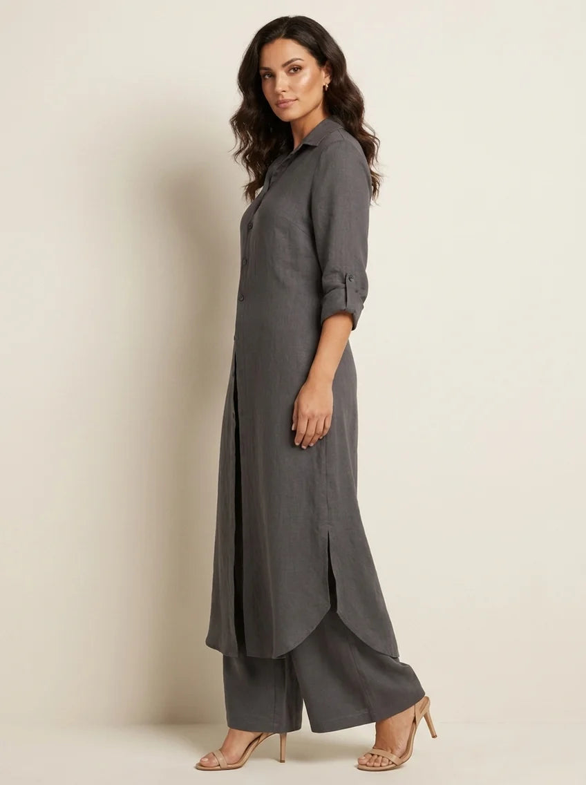 Alene | Women’s Collared Button Front Long Sleeve Two Piece Set
