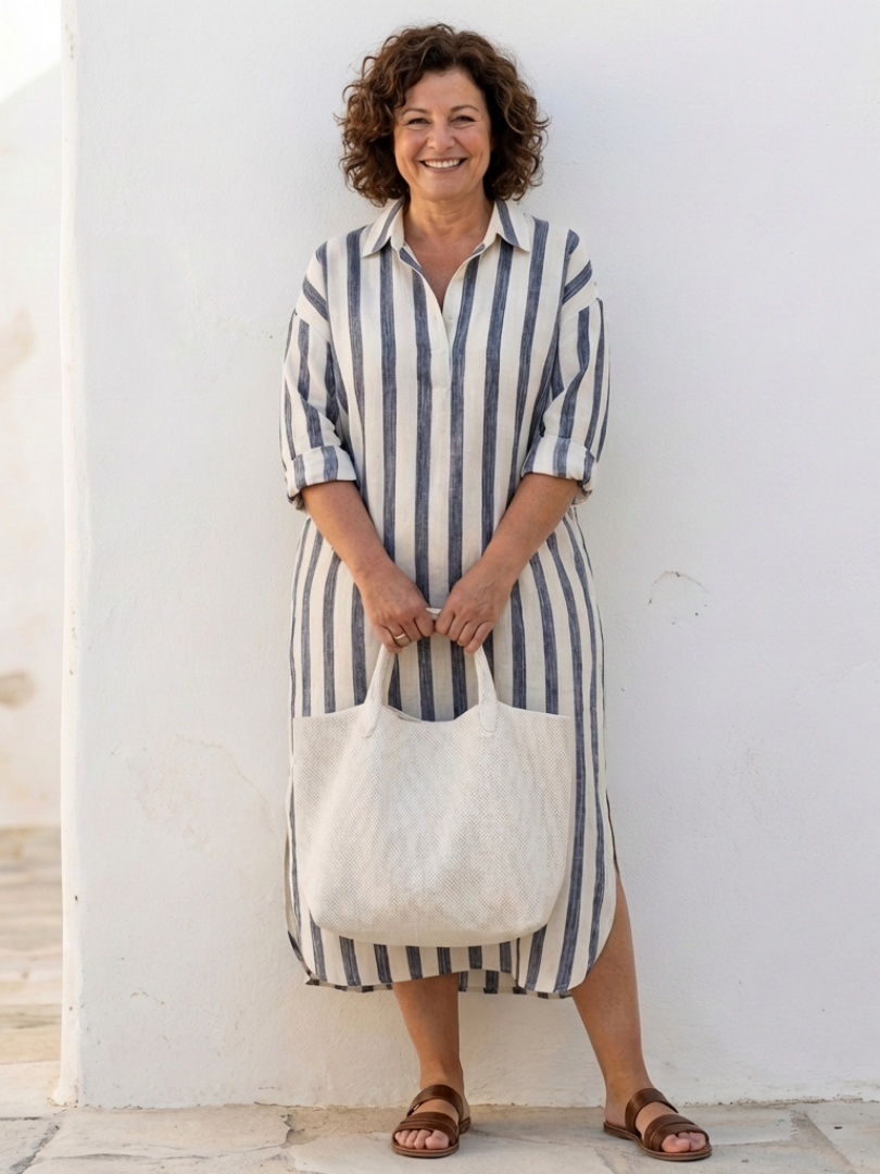 Alesha | Women’s Striped V Neck Long Sleeve Midi Dress