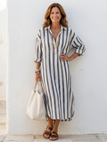Alesha | Women’s Striped V Neck Long Sleeve Midi Dress
