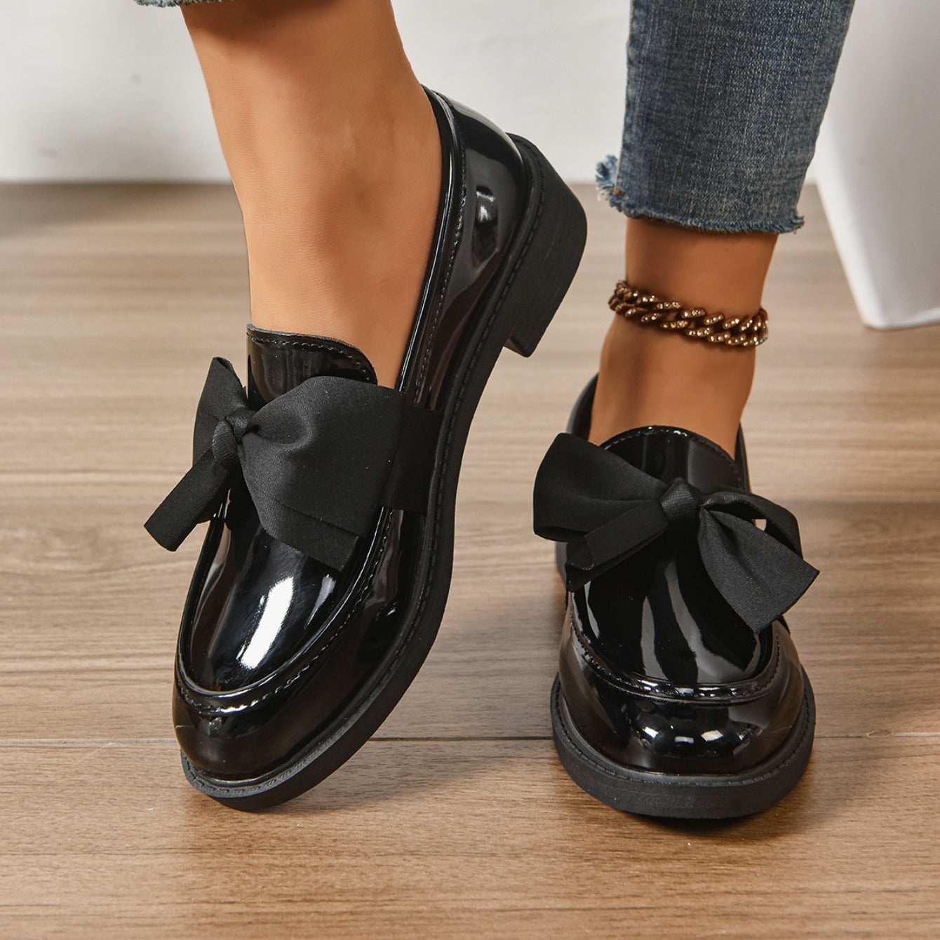 Alesia | Women’s Low Block Heel Bow Detail Ballet Flats
