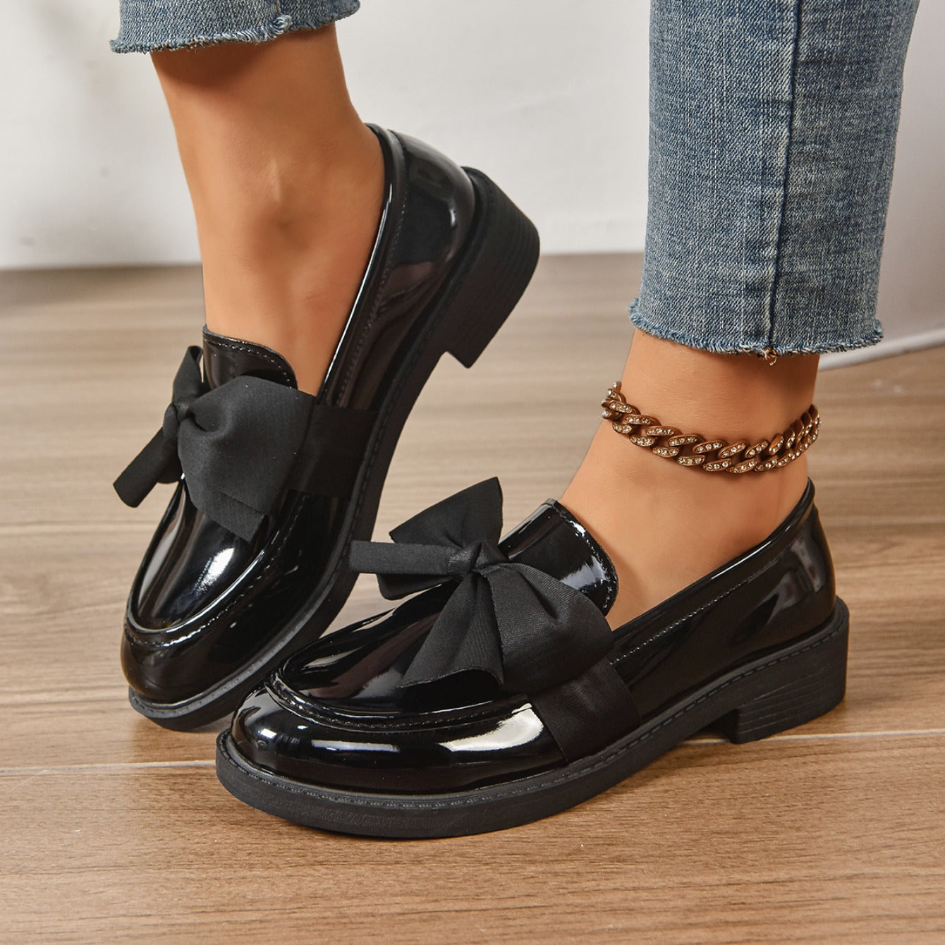 Alesia | Women’s Low Block Heel Bow Detail Ballet Flats