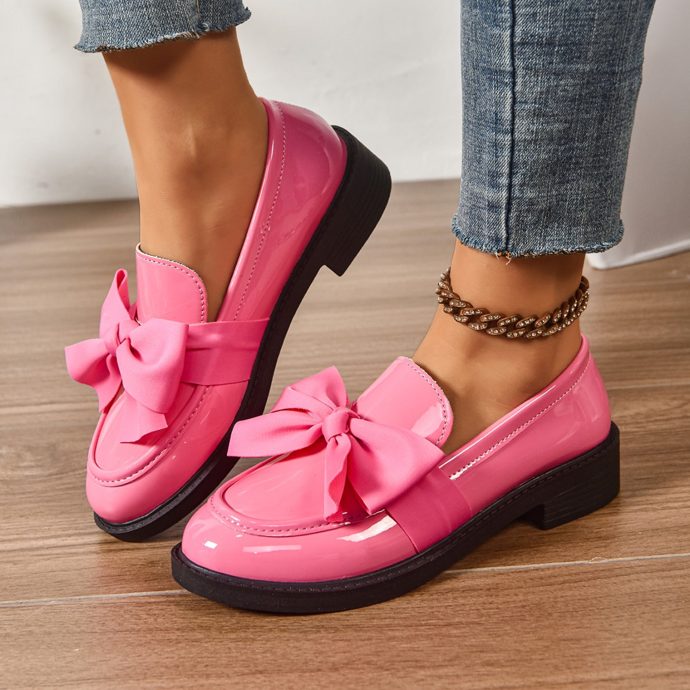 Alesia | Women’s Low Block Heel Bow Detail Ballet Flats
