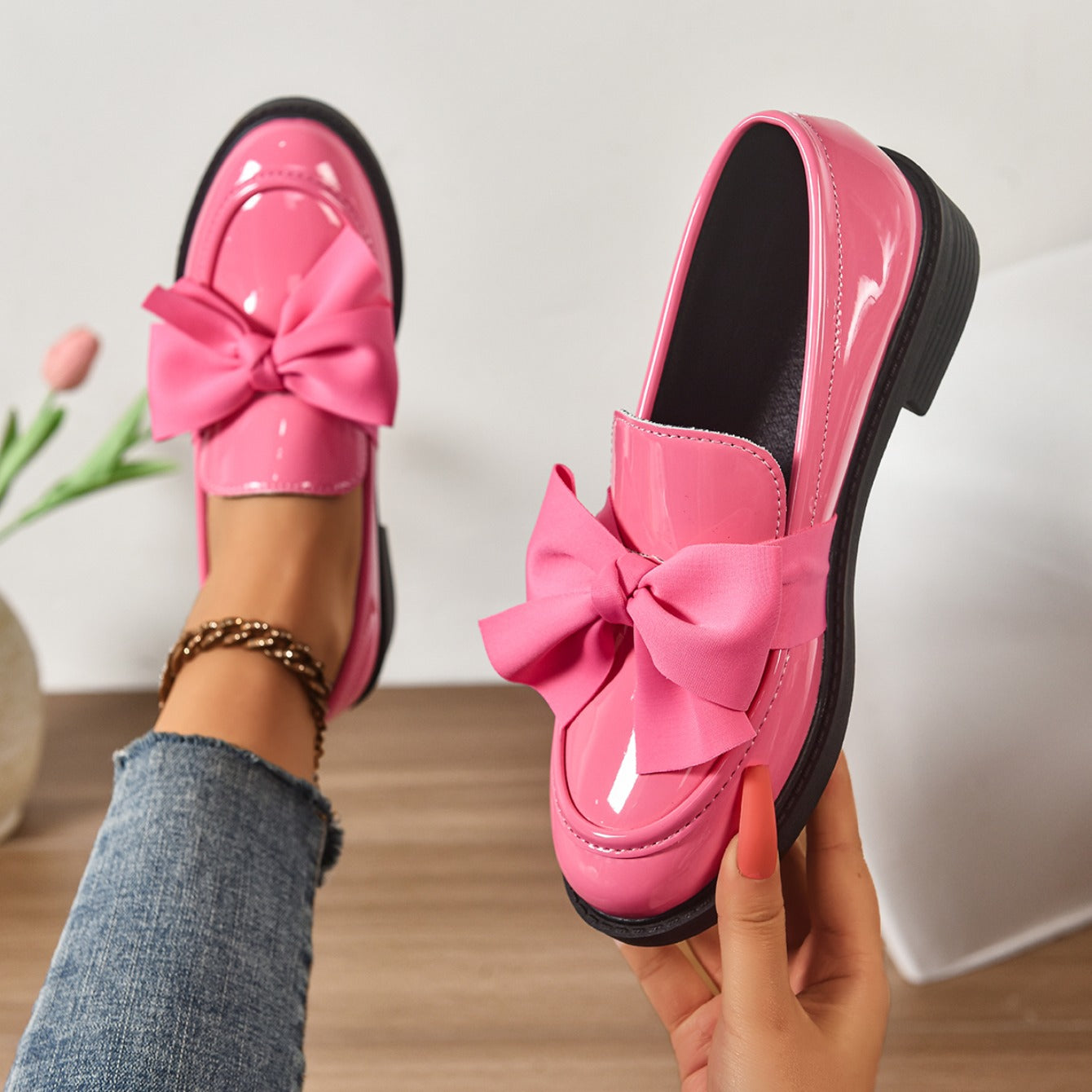 Alesia | Women’s Low Block Heel Bow Detail Ballet Flats