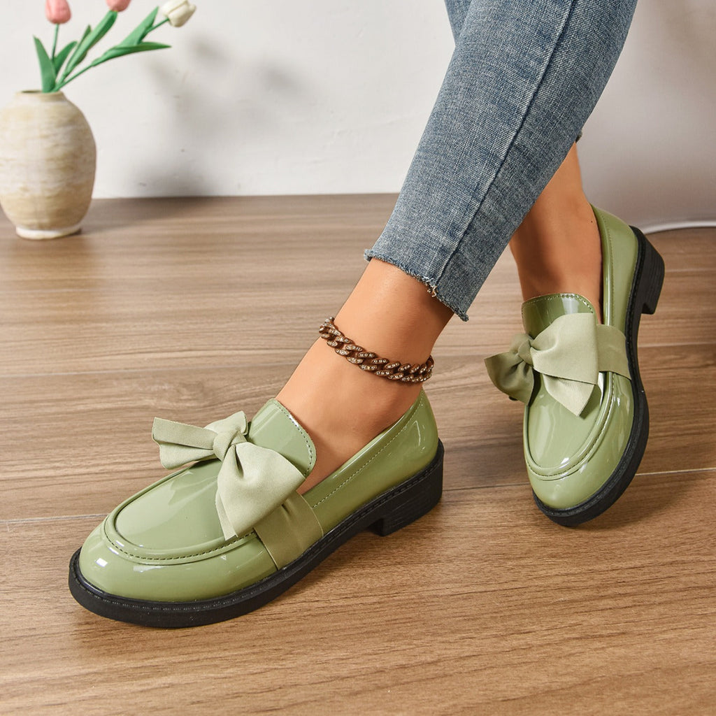 Alesia | Women’s Low Block Heel Bow Detail Ballet Flats