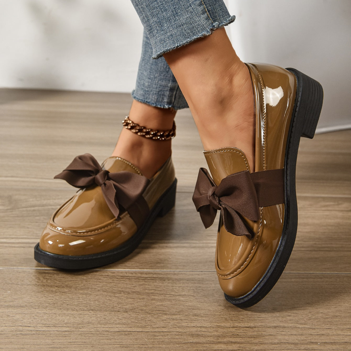 Alesia | Women’s Low Block Heel Bow Detail Ballet Flats