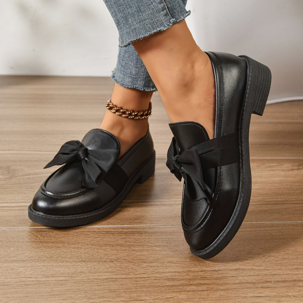 Alesia | Women’s Low Block Heel Bow Detail Ballet Flats
