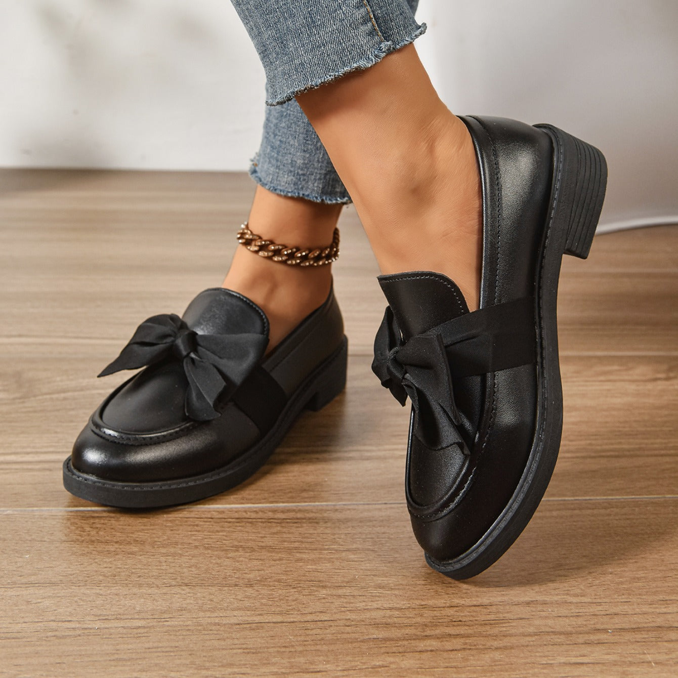 Alesia | Women’s Low Block Heel Bow Detail Ballet Flats