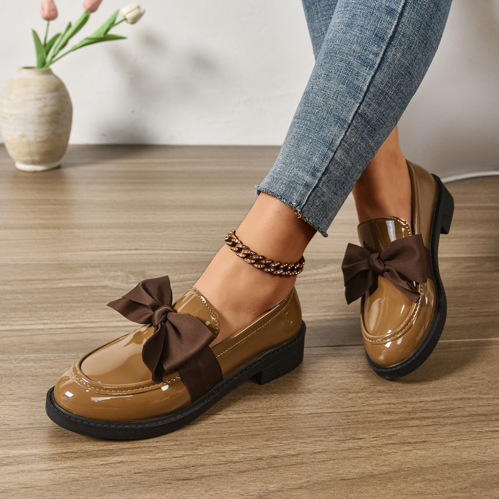 Alesia | Women’s Low Block Heel Bow Detail Ballet Flats