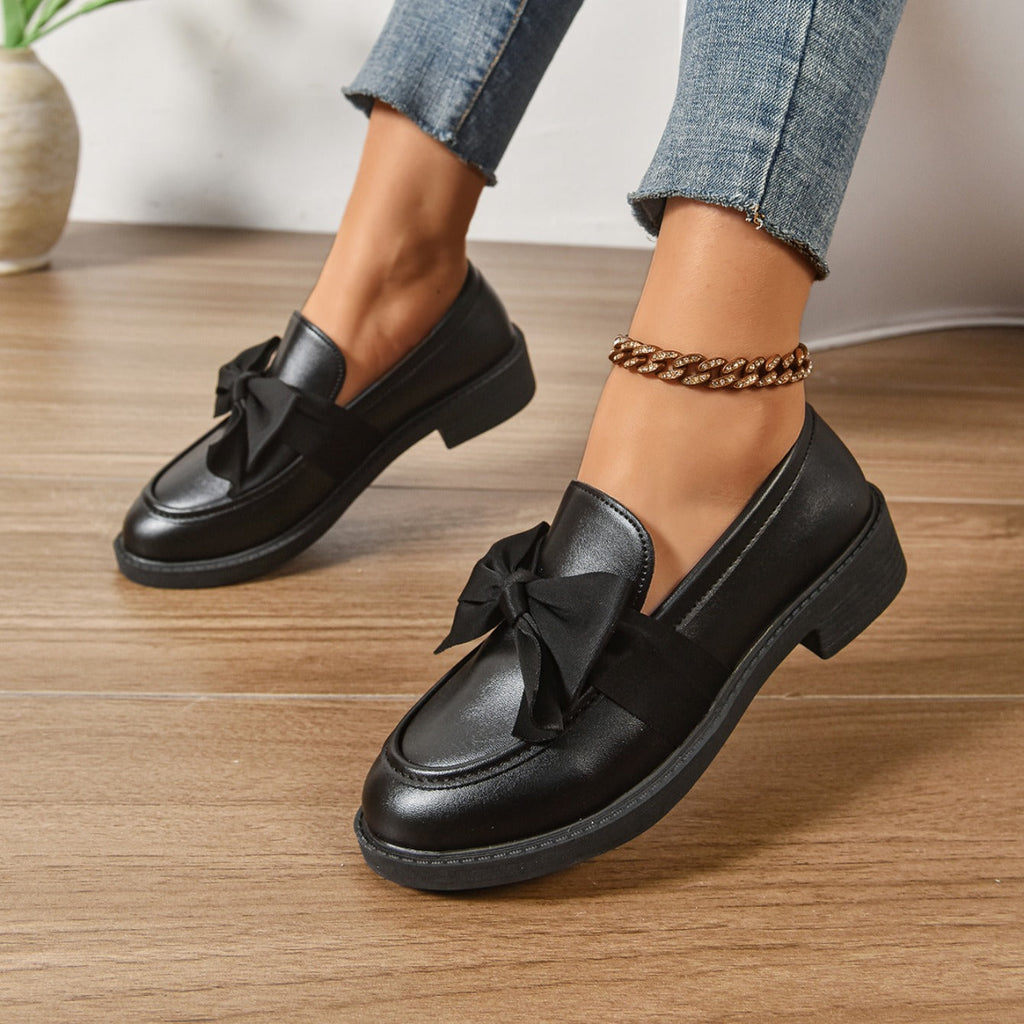 Alesia | Women’s Low Block Heel Bow Detail Ballet Flats