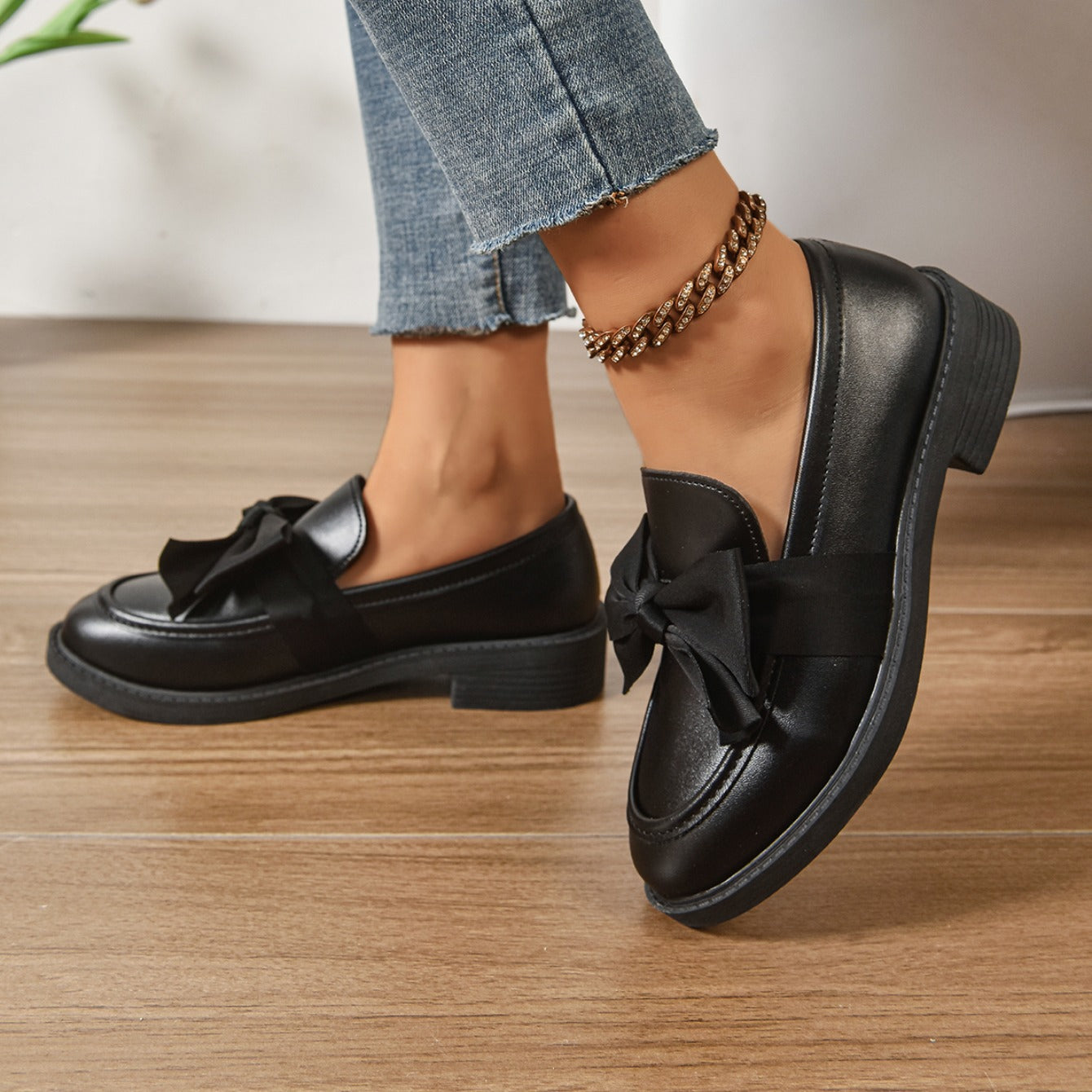 Alesia | Women’s Low Block Heel Bow Detail Ballet Flats