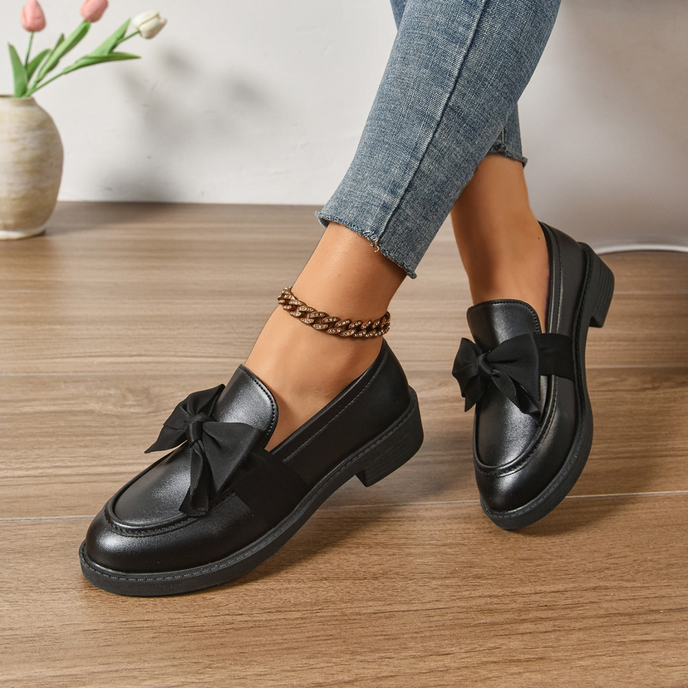 Alesia | Women’s Low Block Heel Bow Detail Ballet Flats