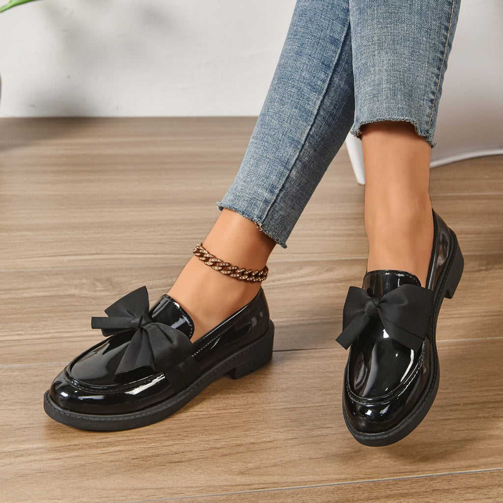Alesia | Women’s Low Block Heel Bow Detail Ballet Flats