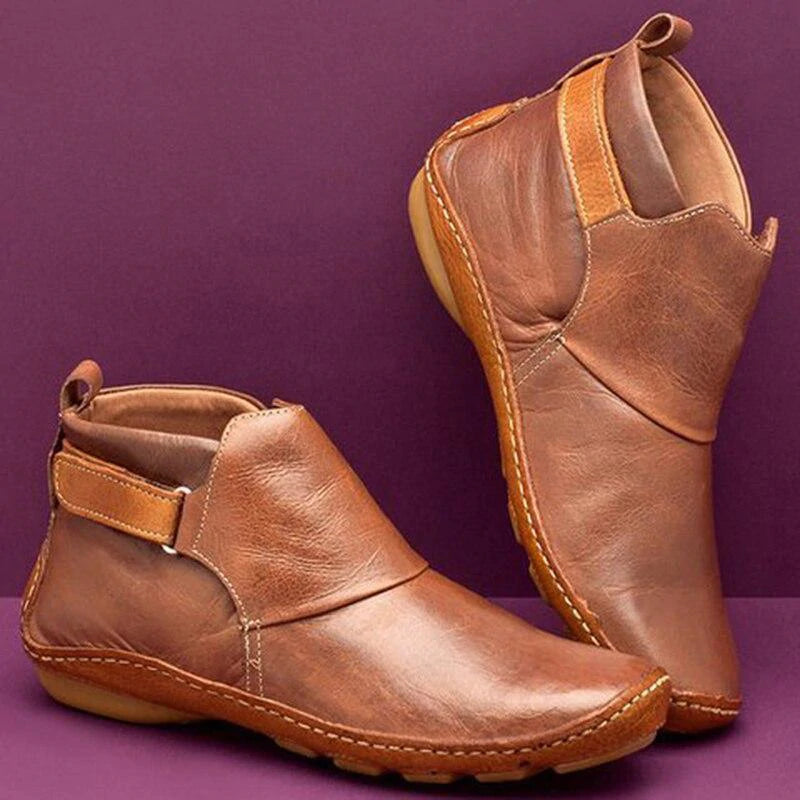 Alessia | Women's Slip-On Buckle Ankle Strap Closed Toe Boots