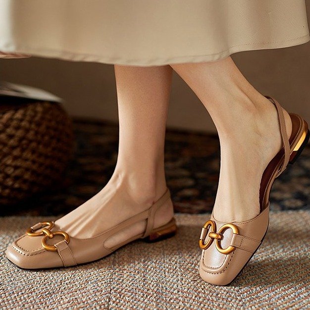 Alethea | Women’s Buckle Detail Square Toe Slingback Flats