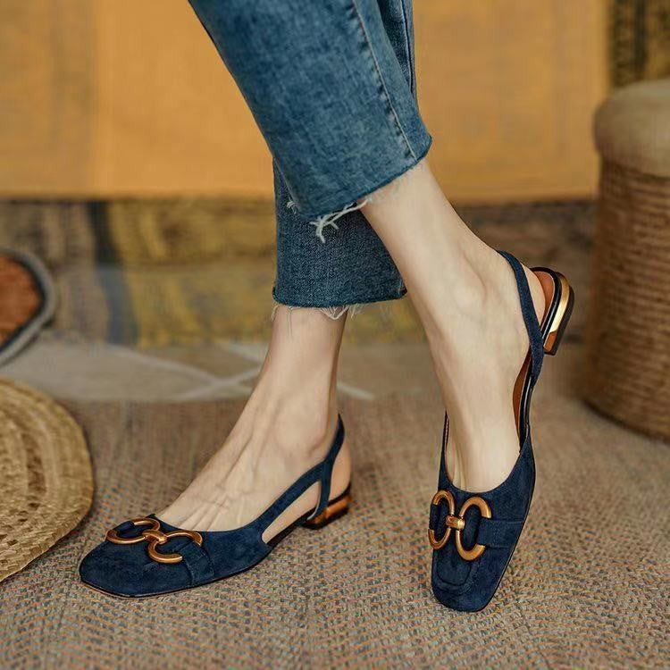 Alethea | Women’s Buckle Detail Square Toe Slingback Flats