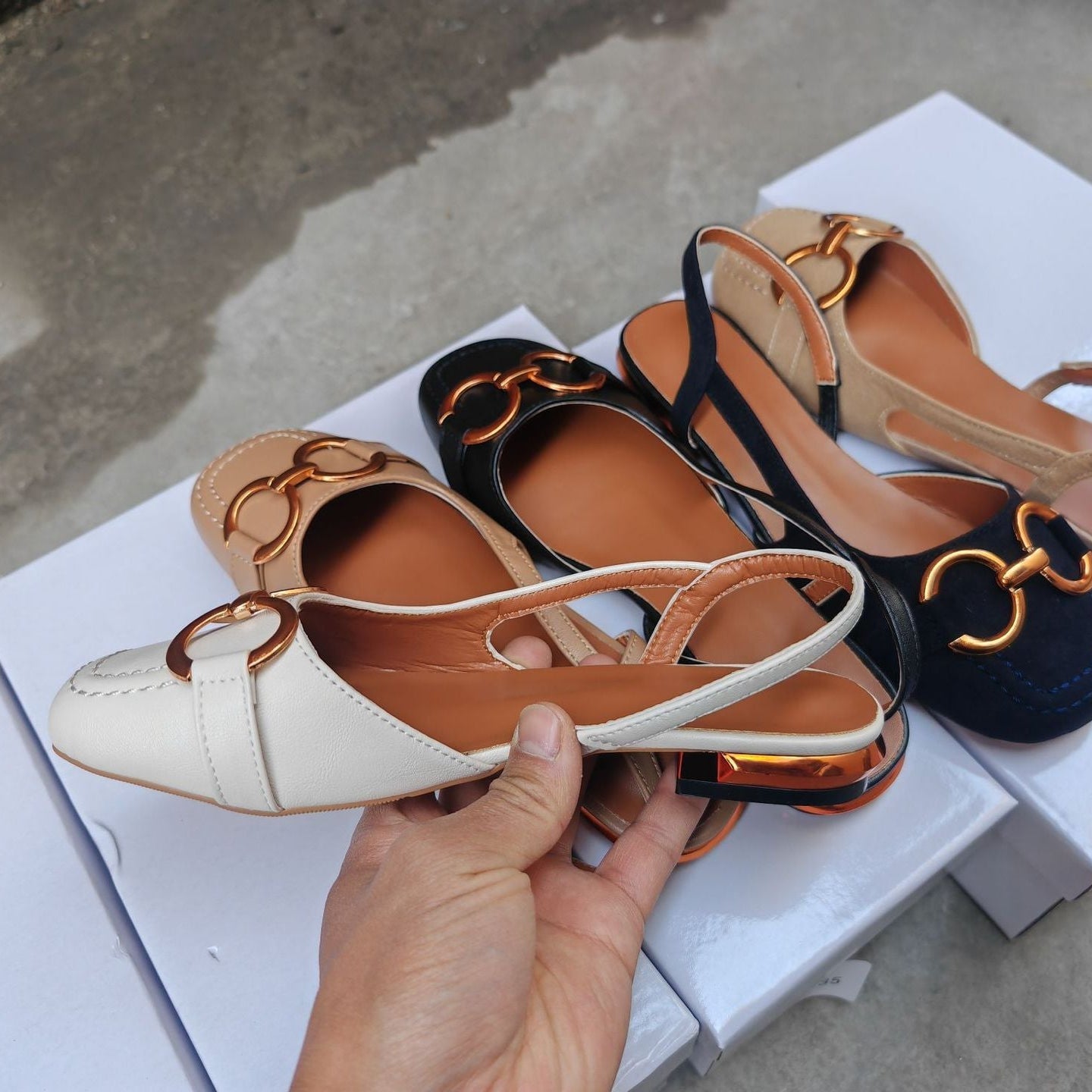 Alethea | Women’s Buckle Detail Square Toe Slingback Flats