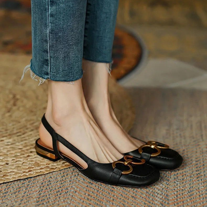 Alethea | Women’s Buckle Detail Square Toe Slingback Flats