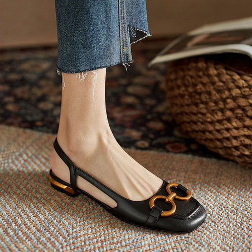 Alethea | Women’s Buckle Detail Square Toe Slingback Flats
