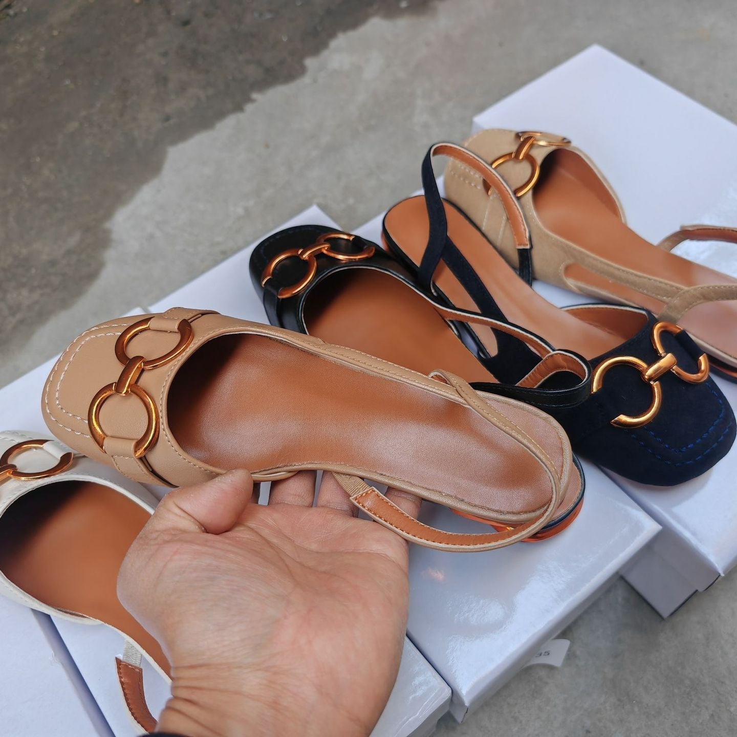 Alethea | Women’s Buckle Detail Square Toe Slingback Flats