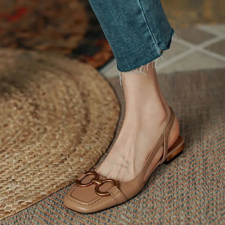 Alethea | Women’s Buckle Detail Square Toe Slingback Flats