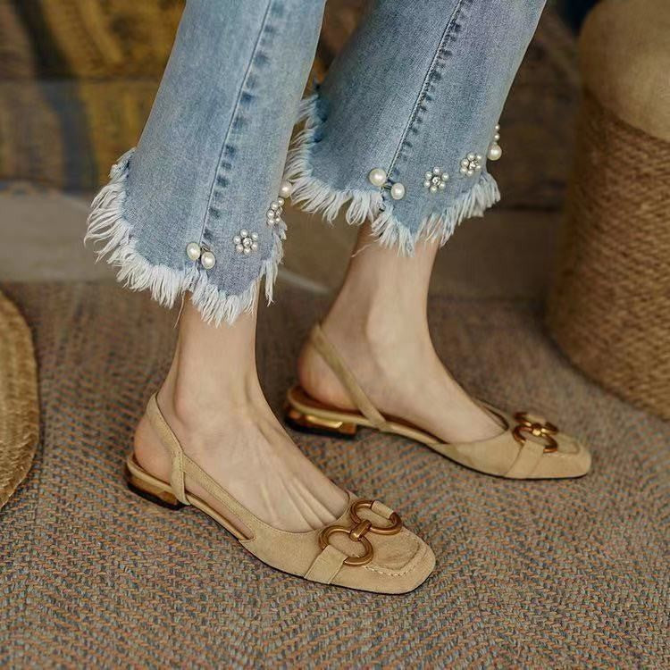 Alethea | Women’s Buckle Detail Square Toe Slingback Flats
