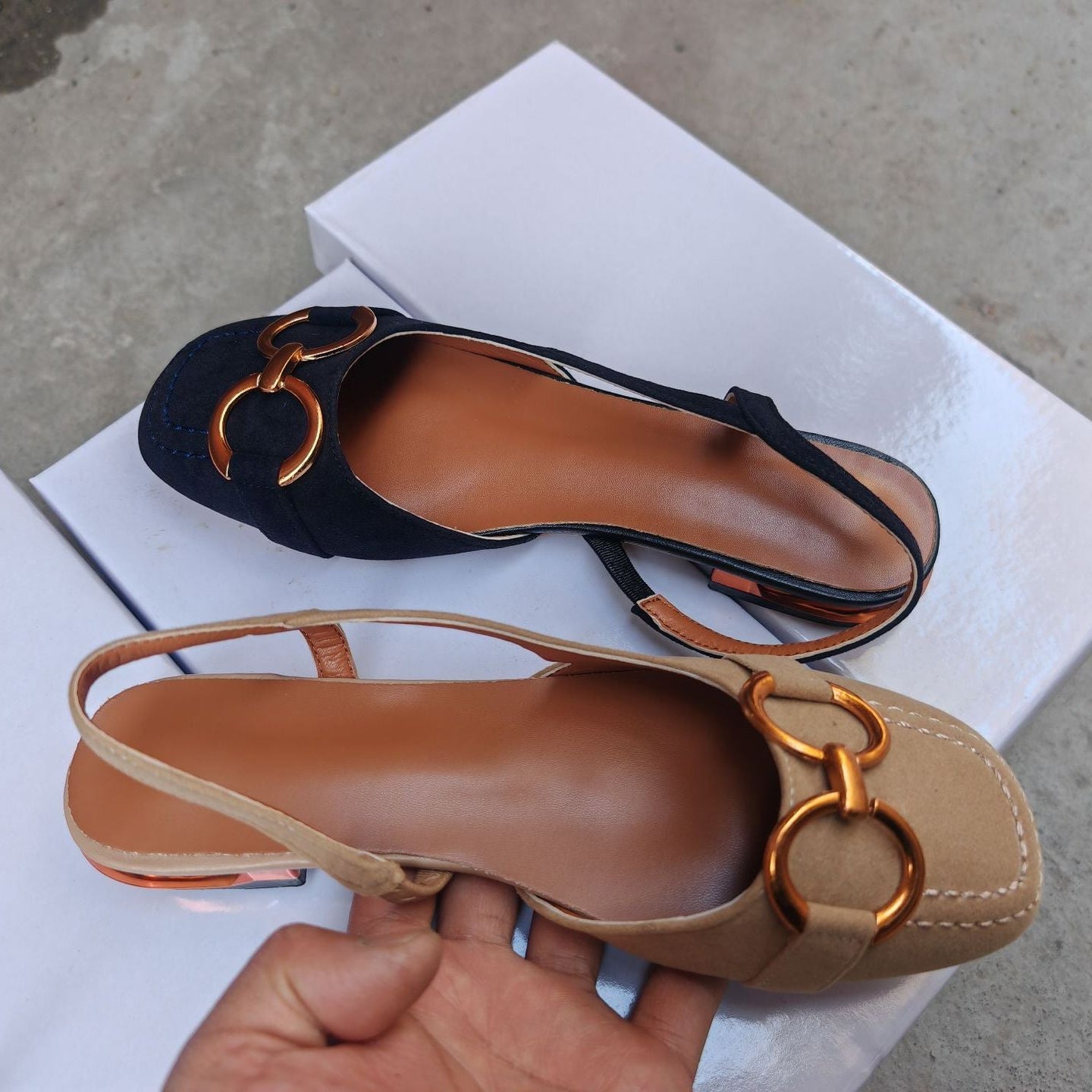 Alethea | Women’s Buckle Detail Square Toe Slingback Flats