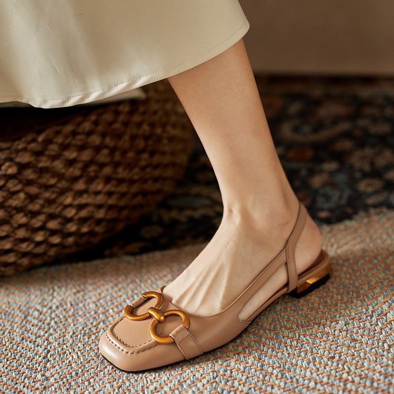 Alethea | Women’s Buckle Detail Square Toe Slingback Flats