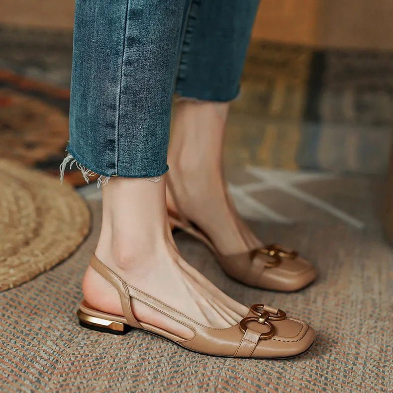 Alethea | Women’s Buckle Detail Square Toe Slingback Flats