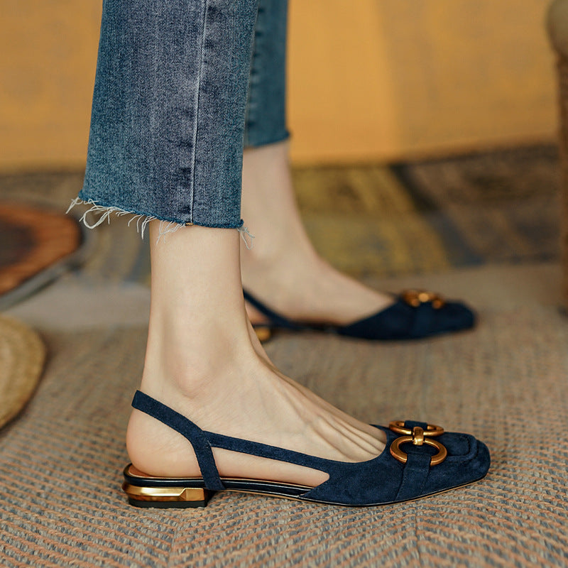 Alethea | Women’s Buckle Detail Square Toe Slingback Flats