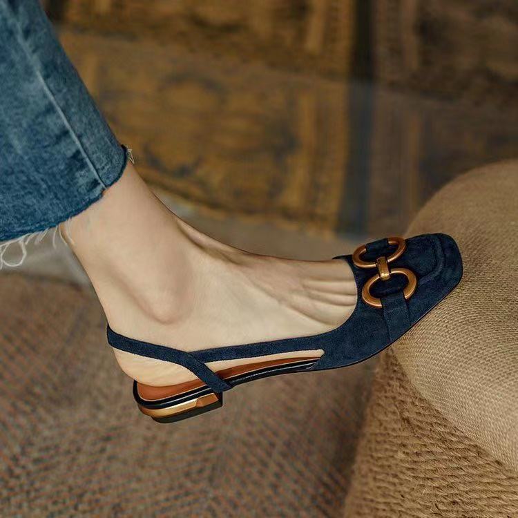 Alethea | Women’s Buckle Detail Square Toe Slingback Flats