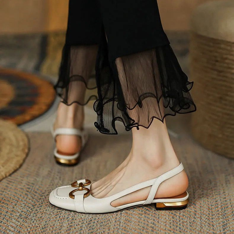 Alethea | Women’s Buckle Detail Square Toe Slingback Flats