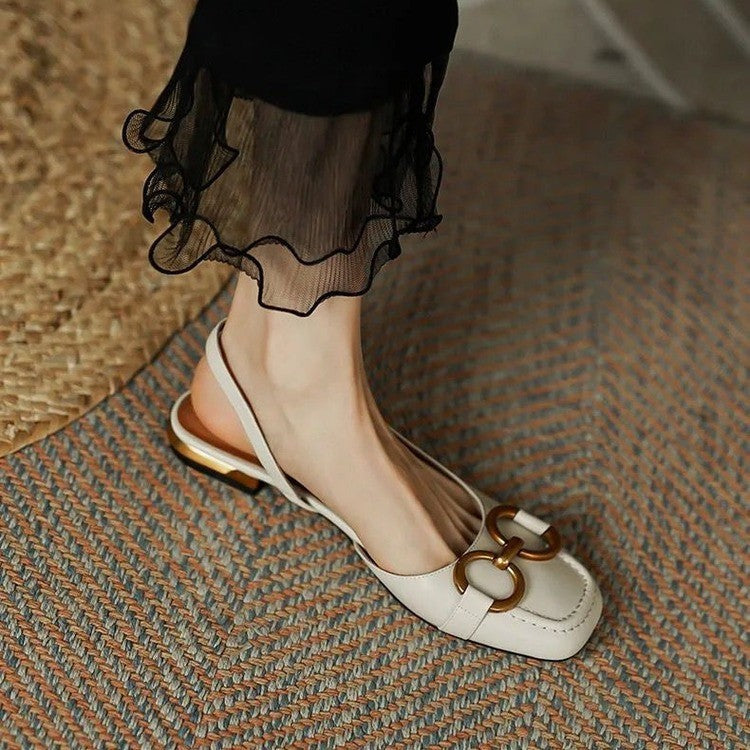 Alethea | Women’s Buckle Detail Square Toe Slingback Flats