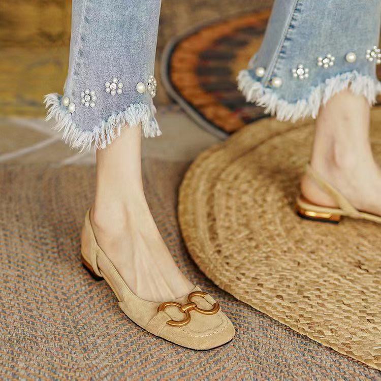 Alethea | Women’s Buckle Detail Square Toe Slingback Flats