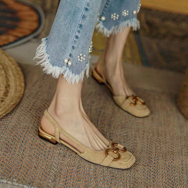 Alethea | Women’s Buckle Detail Square Toe Slingback Flats