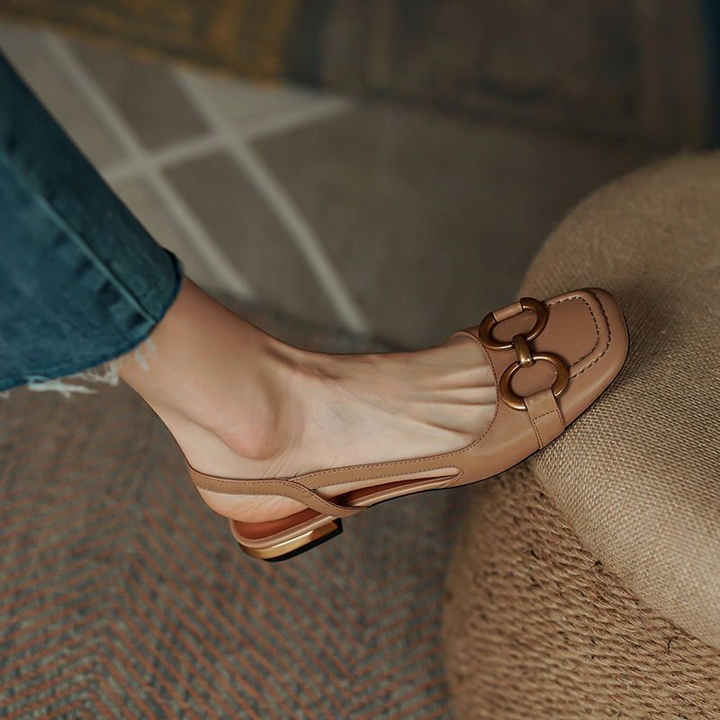 Alethea | Women’s Buckle Detail Square Toe Slingback Flats